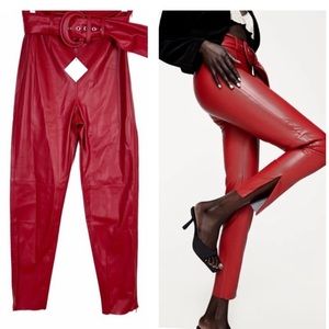ZARA red hight waisted trousers pants with large belt buckle. Size M.